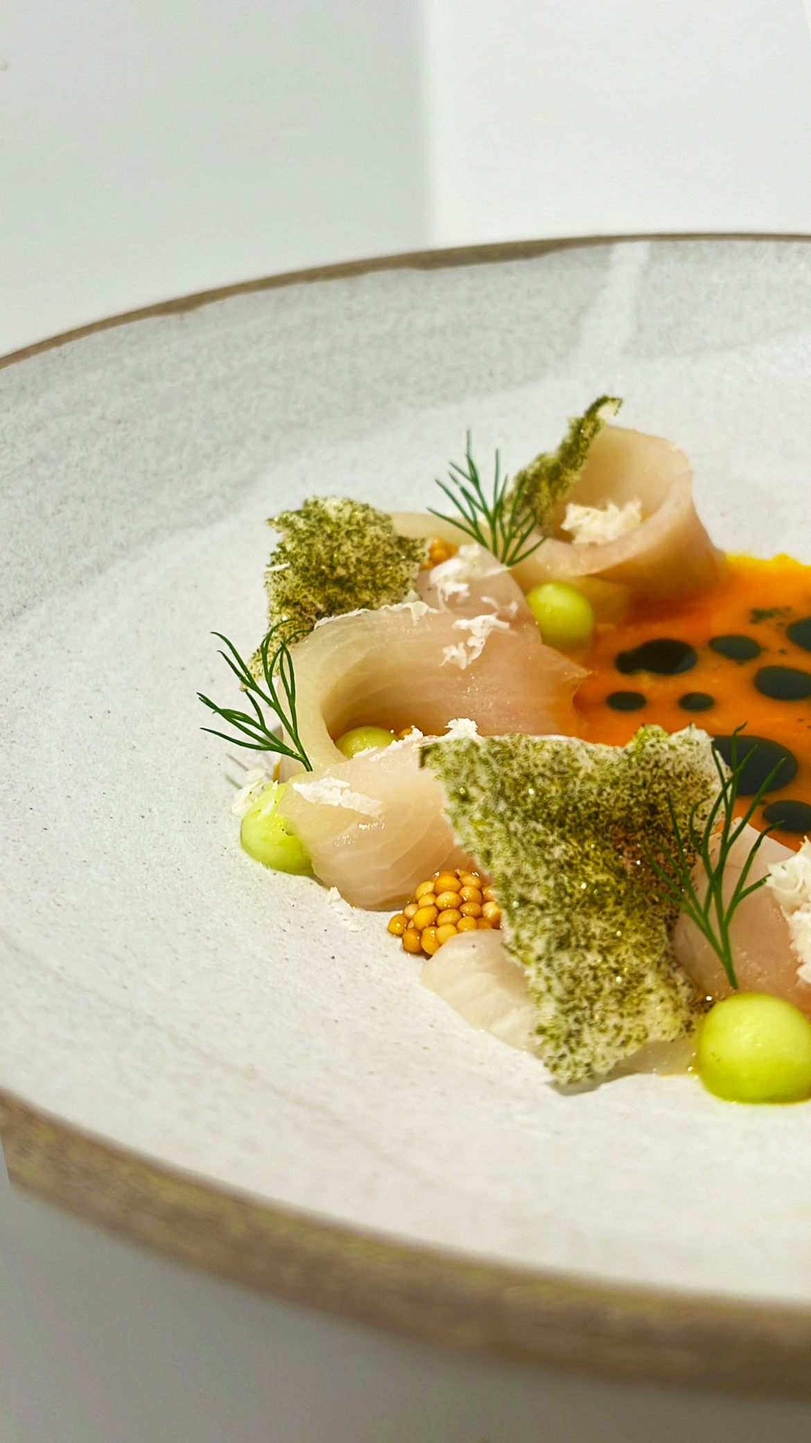 Danish yellowtail crudo with green apple, sea buckthorn ponzu and dill oil